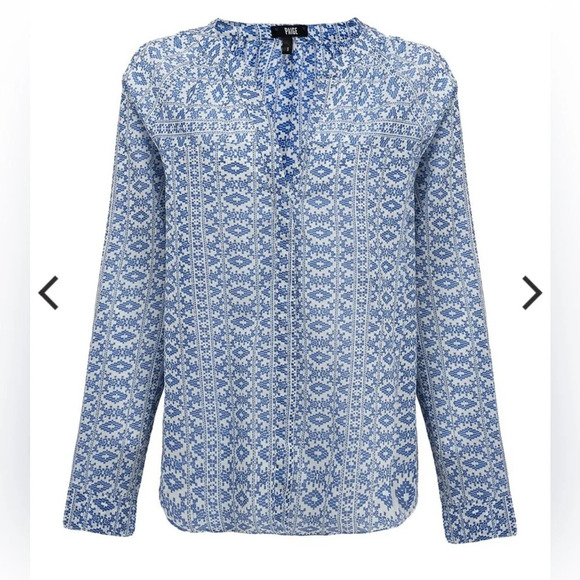 GUC JOBETH COTTON BLOUSE - WHITE & HARBOUR BLUE M - Picture 1 of 13